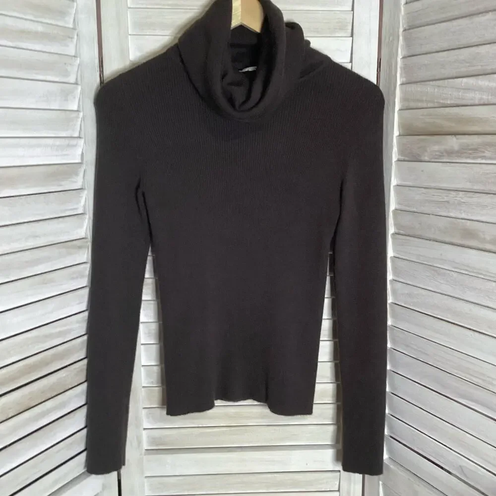 Vintage Celine Brown Cashmere Ribbed Turtleneck Sweater L